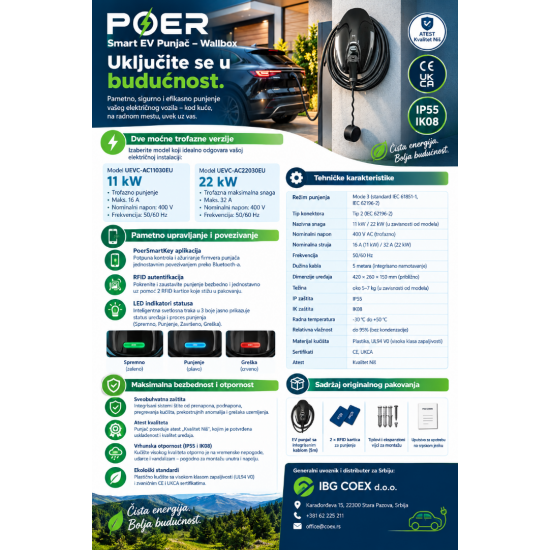 POER Smart EV Wallbox 22 kW – punjač za električna vozilaEV punjači za električna vozila